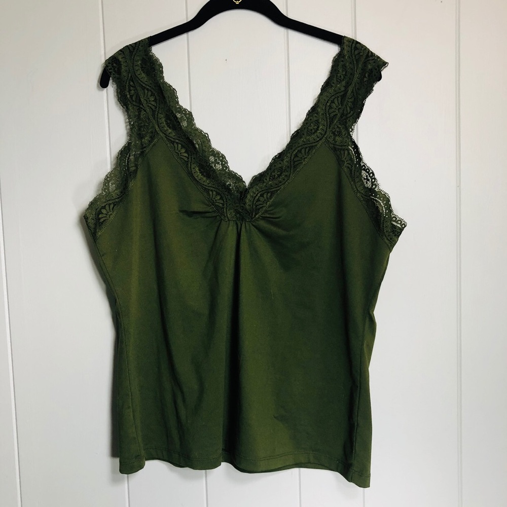 Green V Neck Lace Camisole